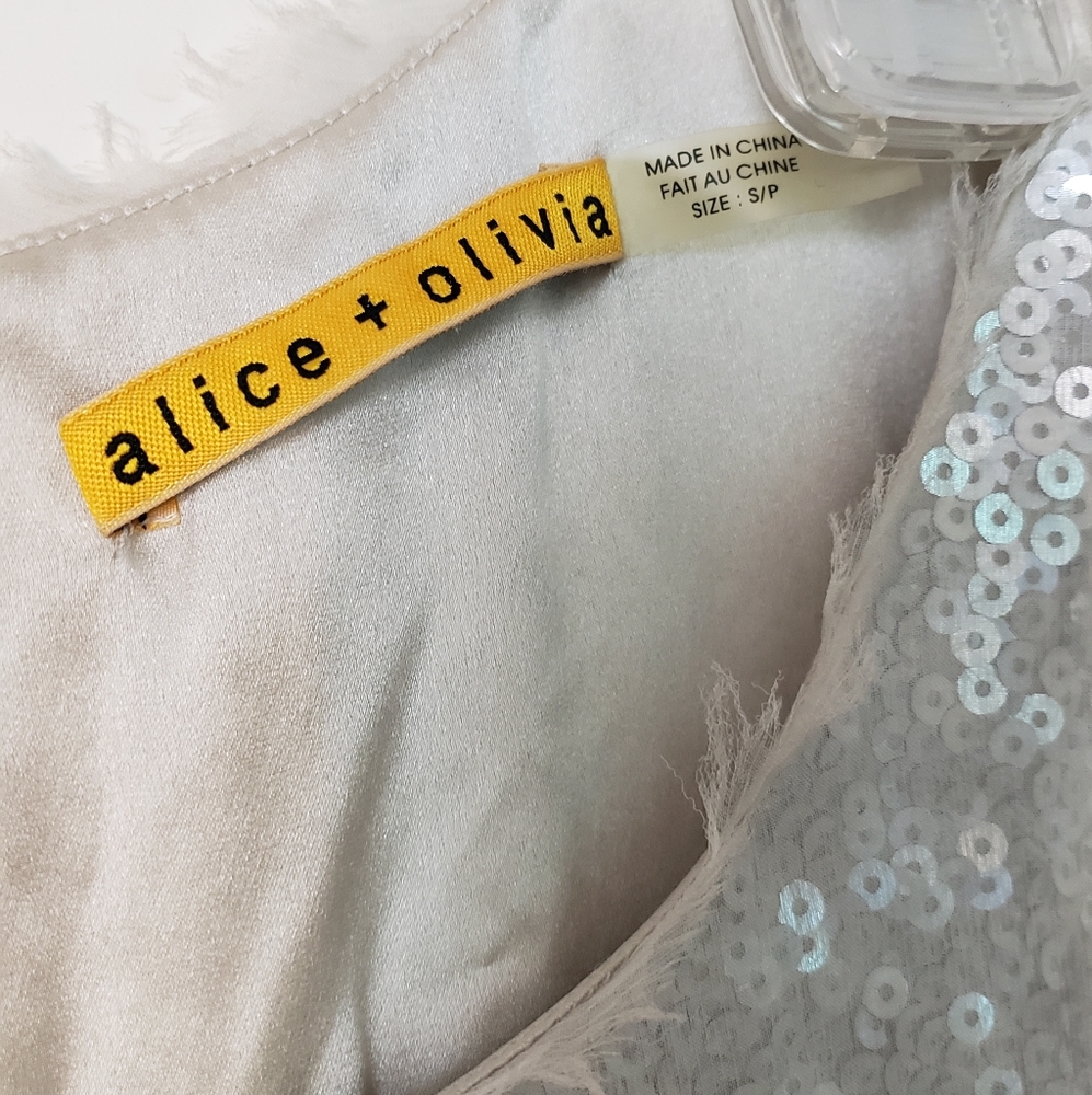 alice + olivia ivory white sequined ruffled dress - Picture 8 of 8